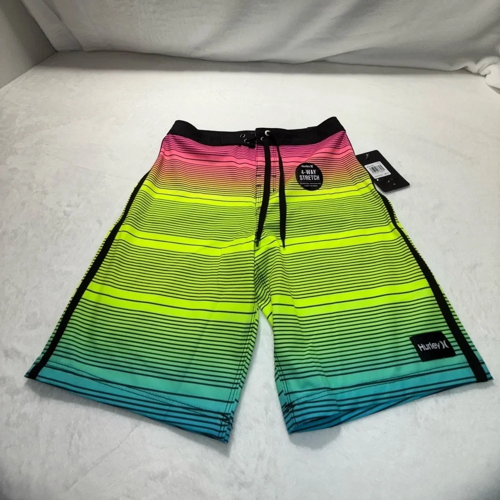 NWT Hurley Boys Board Swim Shorts - Pink, Yellow, Blue